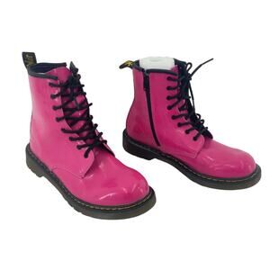 Dr. Martens Delaney Hot Pink Patent Leather Combat Boots Women’s Size 7 Preowned